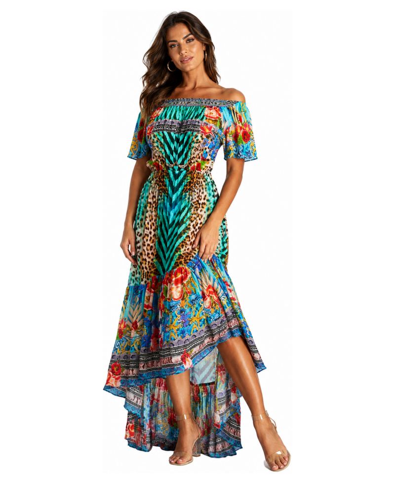 Women's Off-the-Shoulder Tiered High-Low Maxi Dress