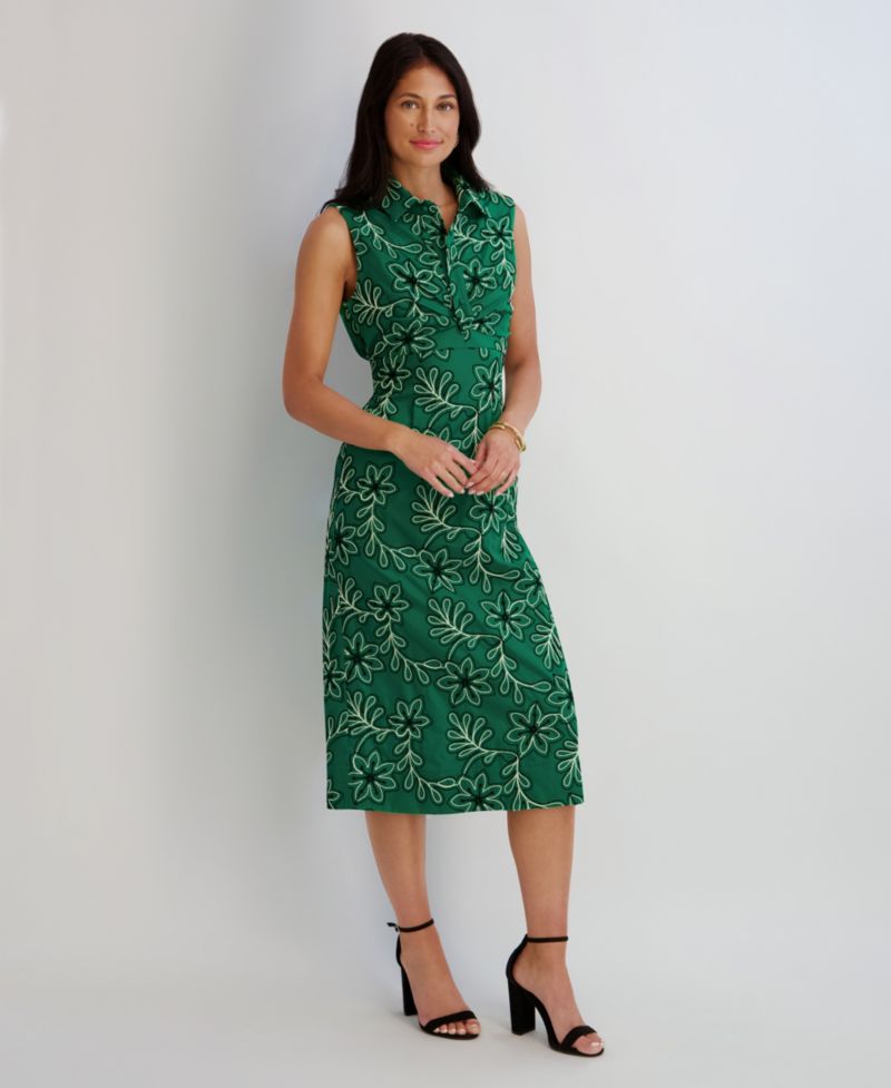 Women's Novelty Corded Woven Collared Midi Dress