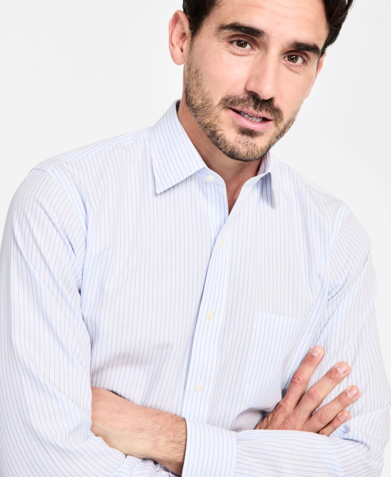 Men's Regular-Fit Non-Iron Spread Collar Stripe Broadcloth Dress Shirt