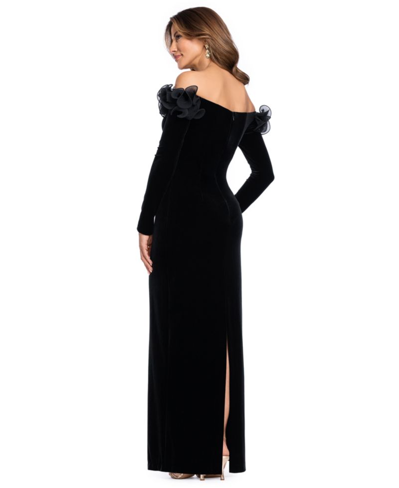 Women's Off-the-Shoulder Velvet Ruffled Gown