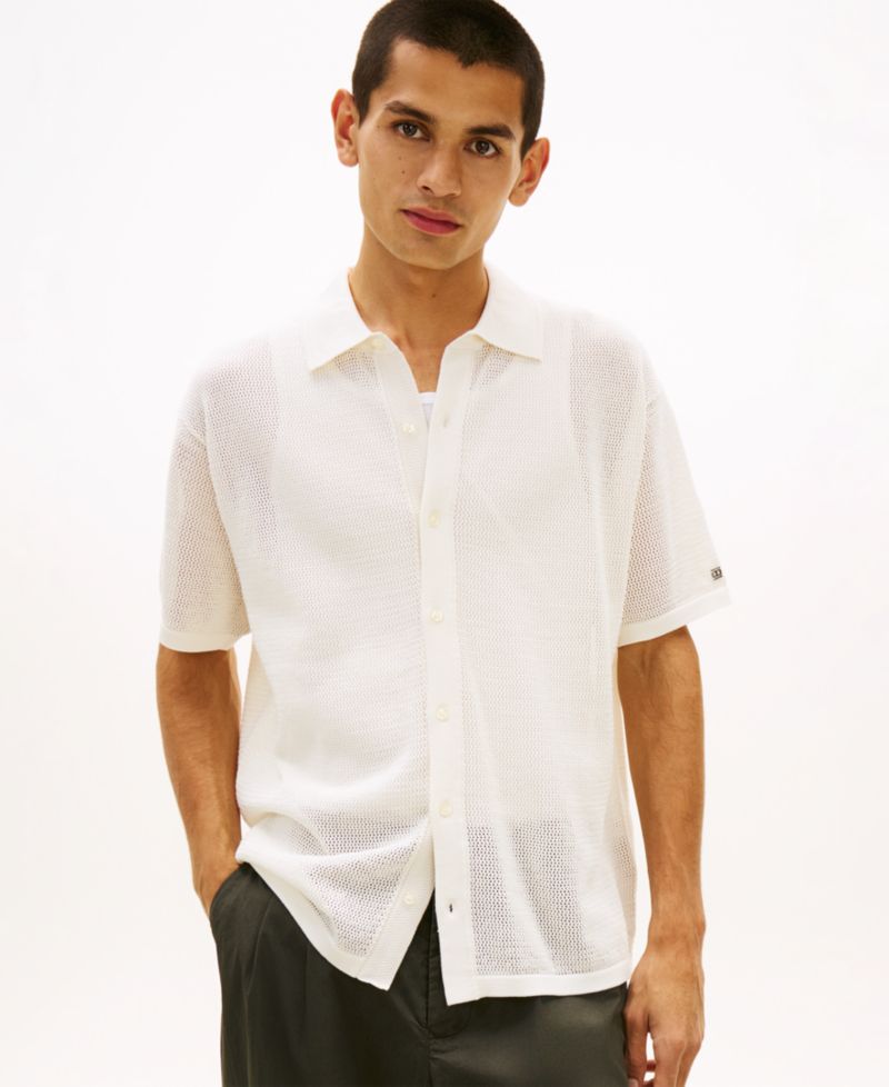 Men's Short-Sleeve Coat-Front Sweater