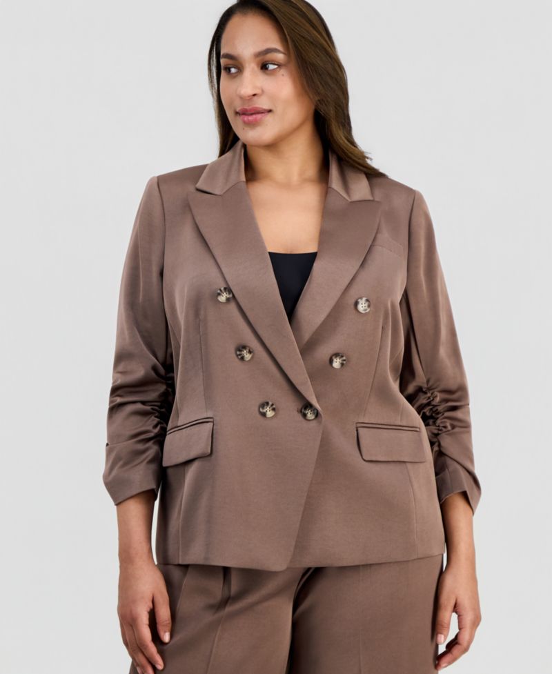 ASL Plus Size Faux-Double-Breasted Satin Blazer
