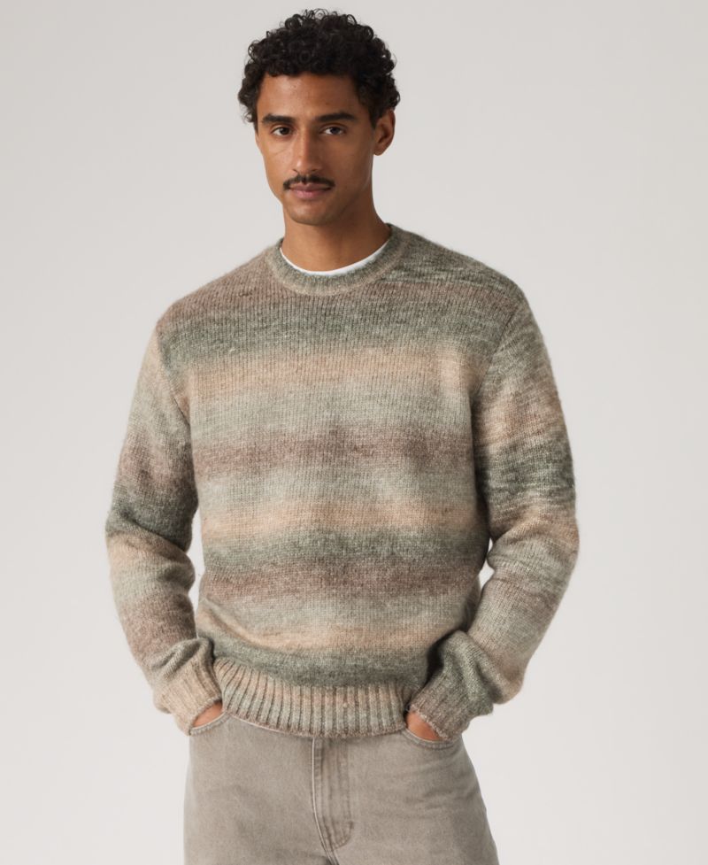 Men's Laurel Cable-Knit Stripe Crewneck Sweater
