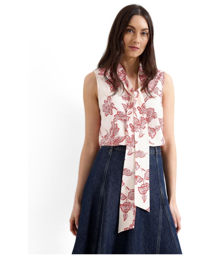 Women's Junie Tie Neck Sleeveless Blouse