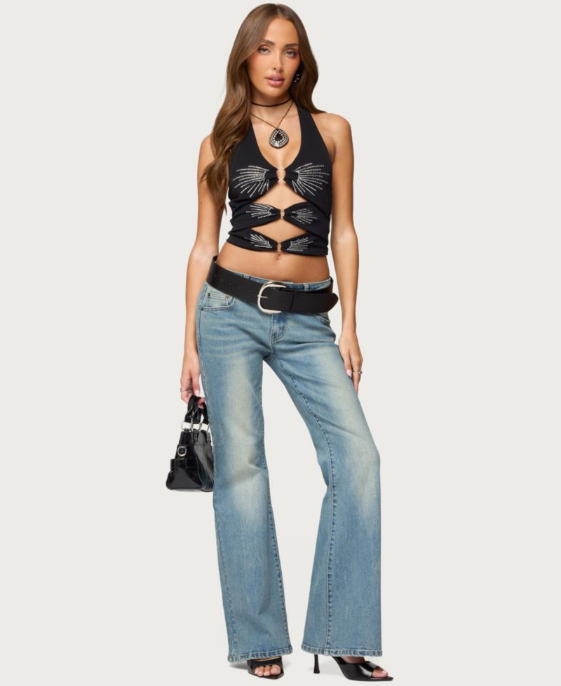 Women's Lettie Rhinestone Cut Out Halter Top