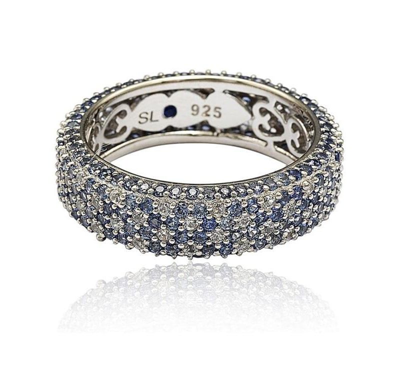 Sterling Silver Sapphire Pave Eternity Band Ring
