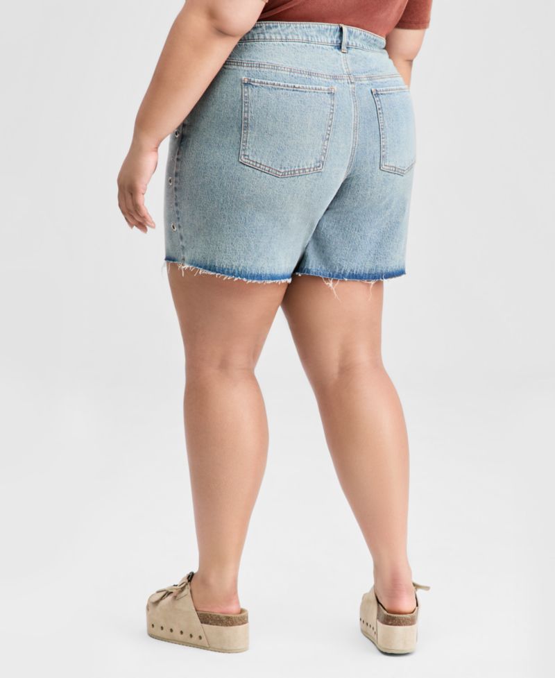 Plus Studded Raw-Hem Jean Shorts