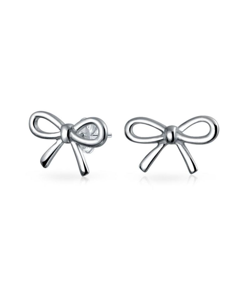 Dainty Ribbon Bow Stud Earrings Rose Gold Plated .925 Sterling Silver