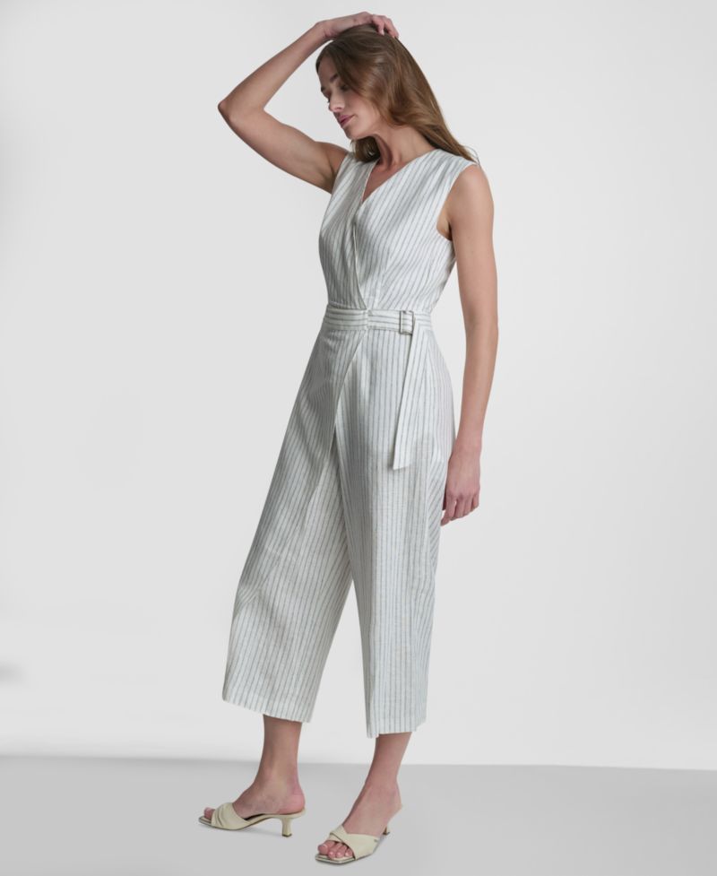 Women's Striped Sleeveless Wrap Jumpsuit