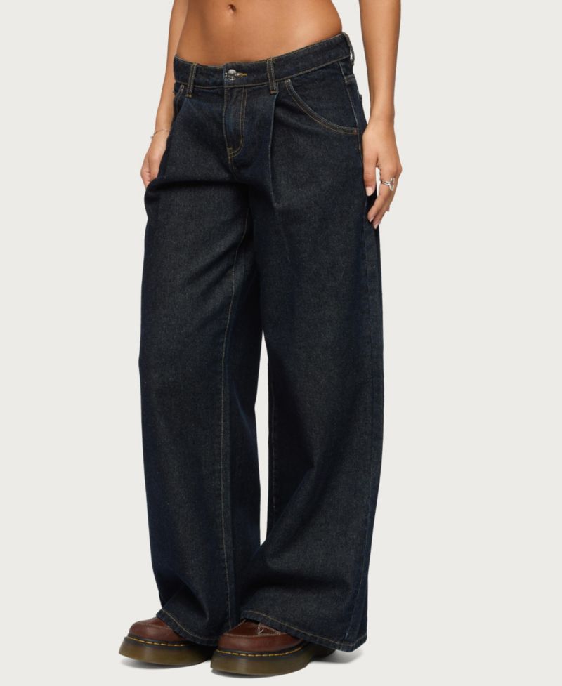 Women's Pleated Low Rise Wide Leg Jeans
