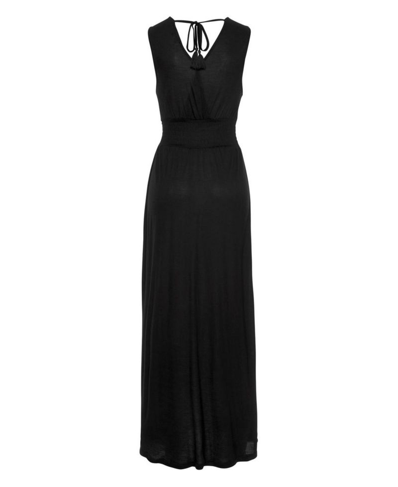 Women's Viscose Floral Print Embroidered Column V-Neck Maxi Dress