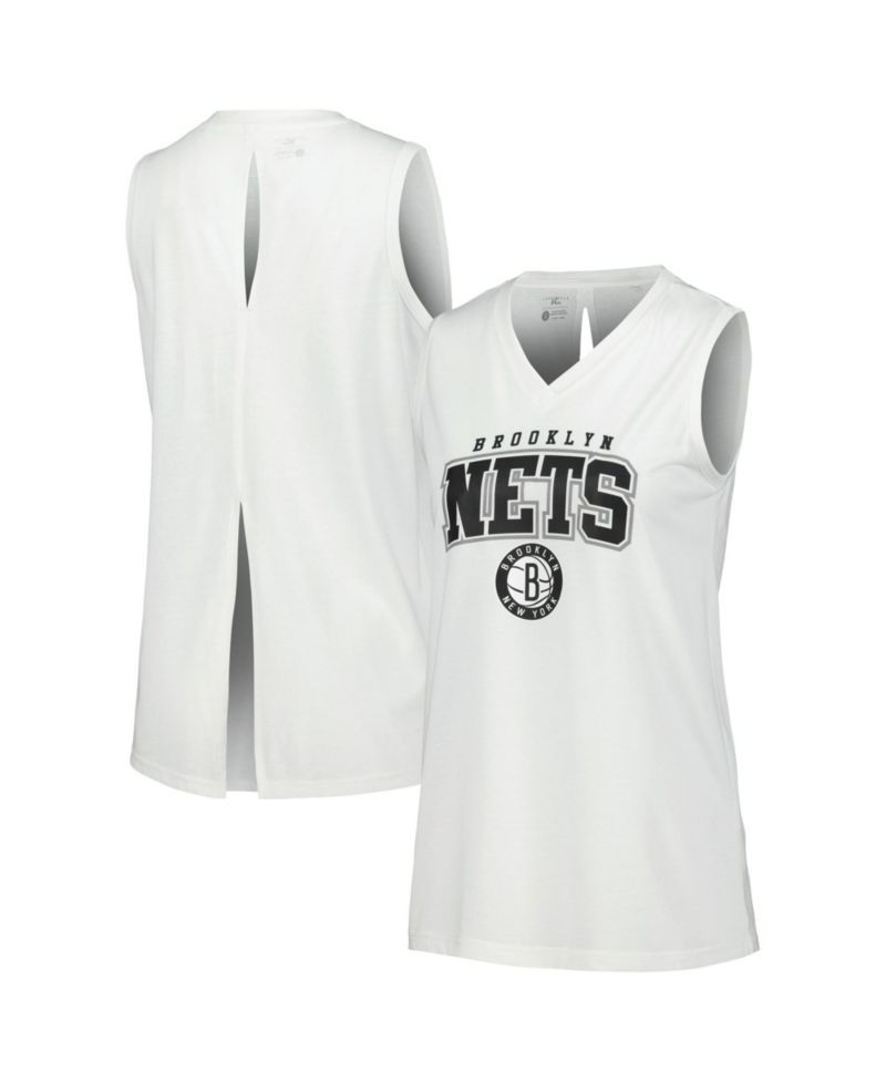 Women's White Brooklyn Nets Paisley Peekaboo Tank Top