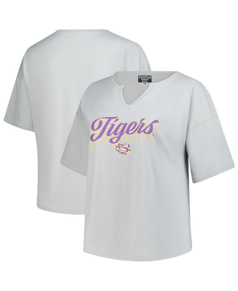 Women's Gray LSU Tigers Plus Size Winning Gear Notch Neck T-Shirt