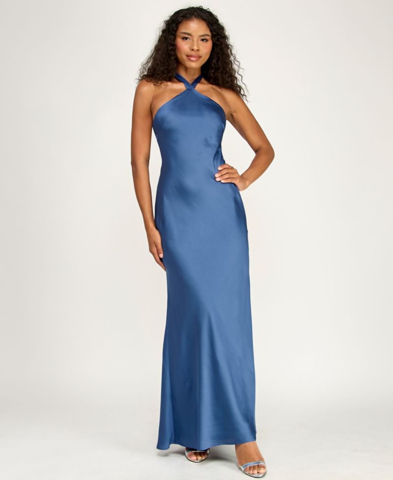 Атласное платье на бретельках для юниорок