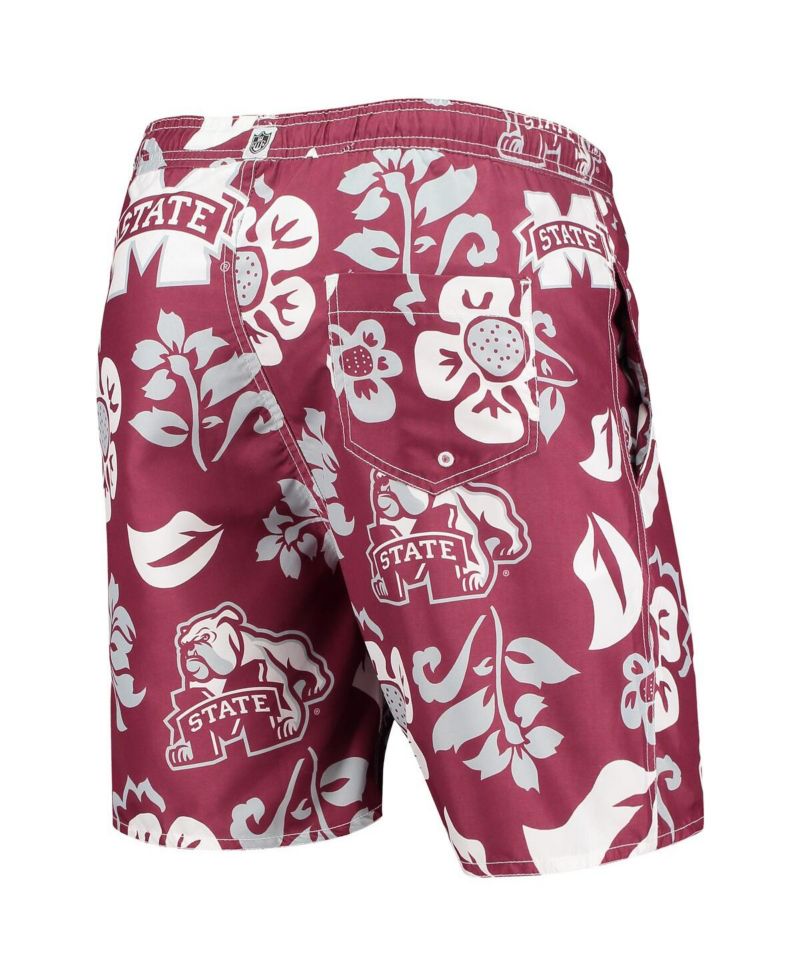 Men's Maroon Mississippi State Bulldogs Floral Volley Logo Swim Trunks