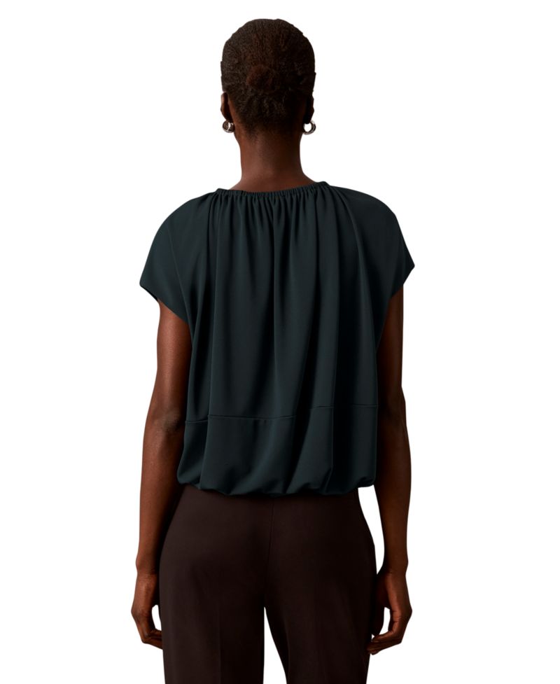 petite Shirred Extended-Shoulder Short-Sleeve Blouse