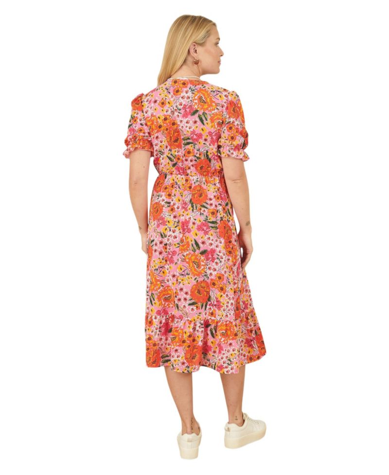 Women's Short Sleeve V-Neck Printed Midi Dress