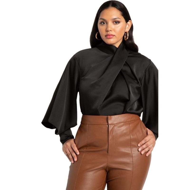 Women's Draped Neck Satin Blouse