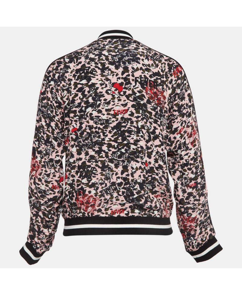 Women's Pre-Owned Zadig and Voltaire Pink/black Printed Crepe Reversible Bomber Jacket