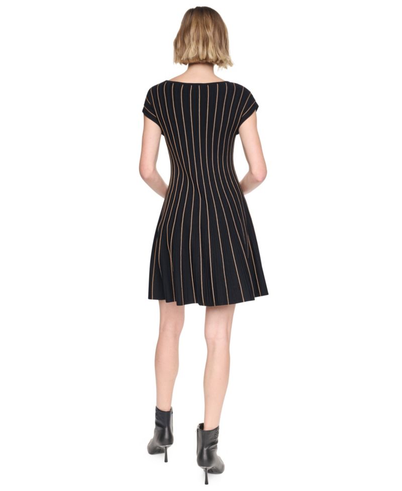 Women's Ribbed Fit And Flare Cap-Sleeve Dress