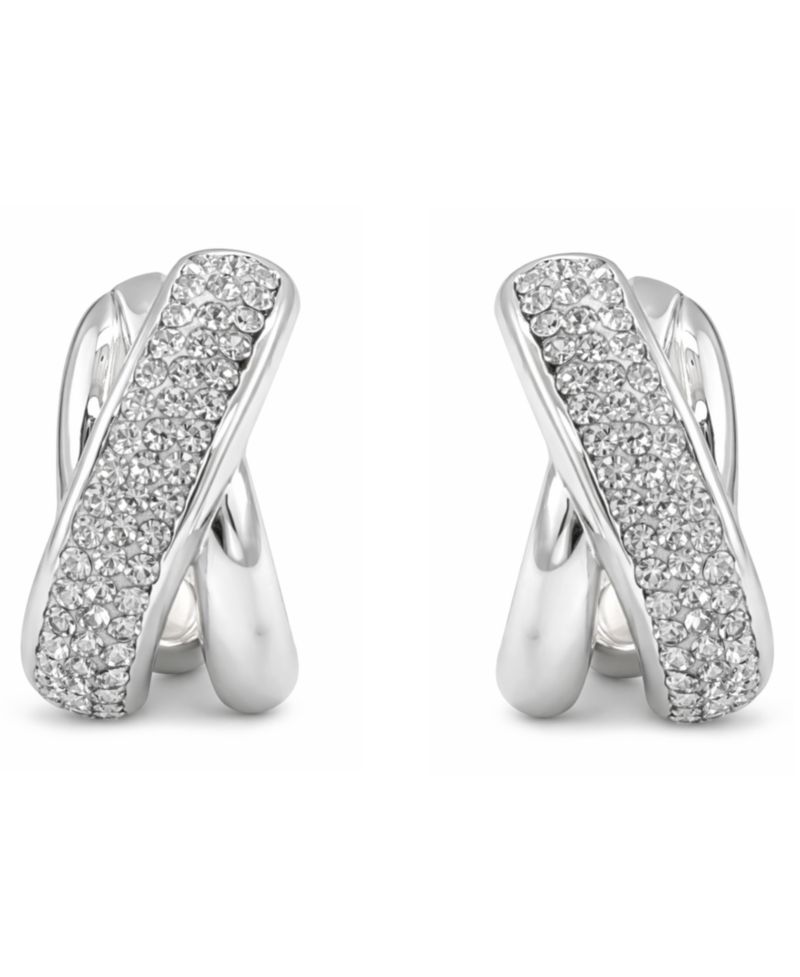 Clear Crystal X Center C Hoop Post Earrings
