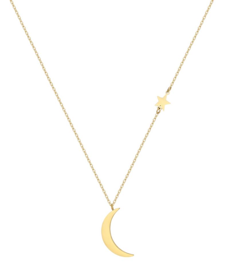 Tarnish Resistant Gold Moon and Star Pendant Necklace