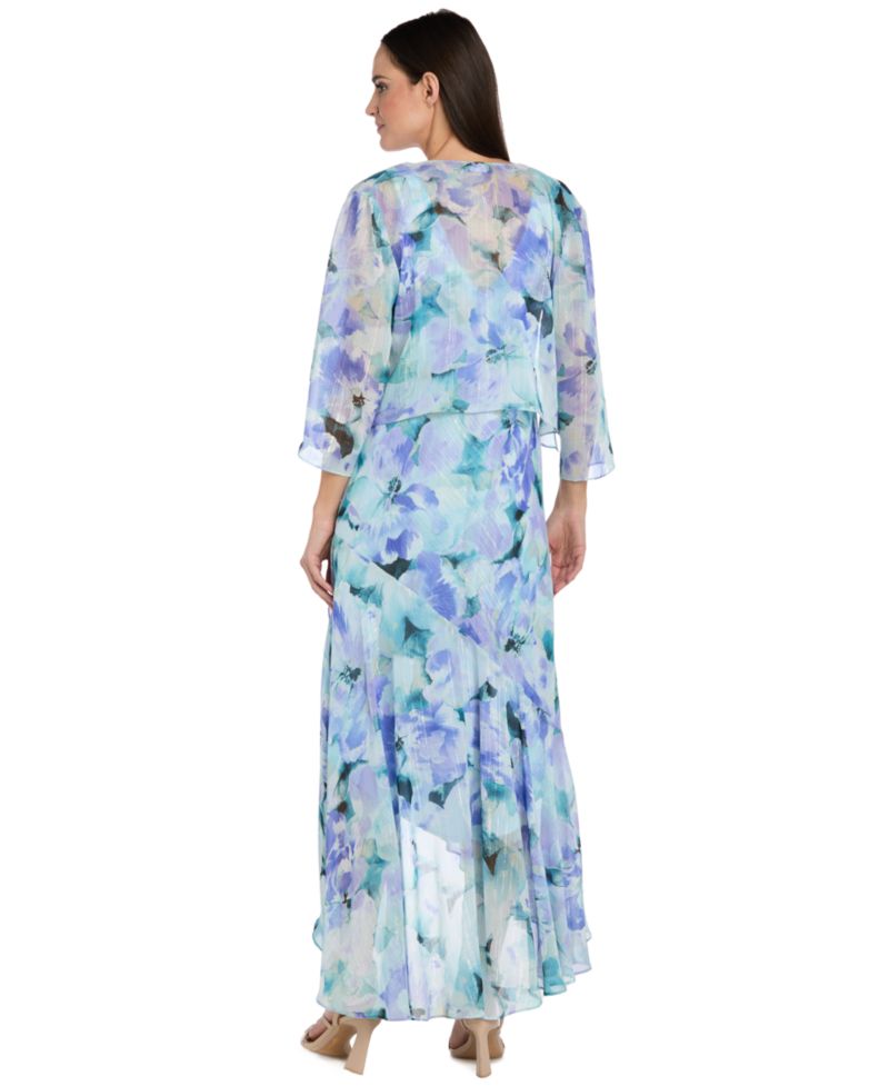 Women’s Printed 3/4-Length Sleeve Jacket and Maxi Dress, 2-Piece Set