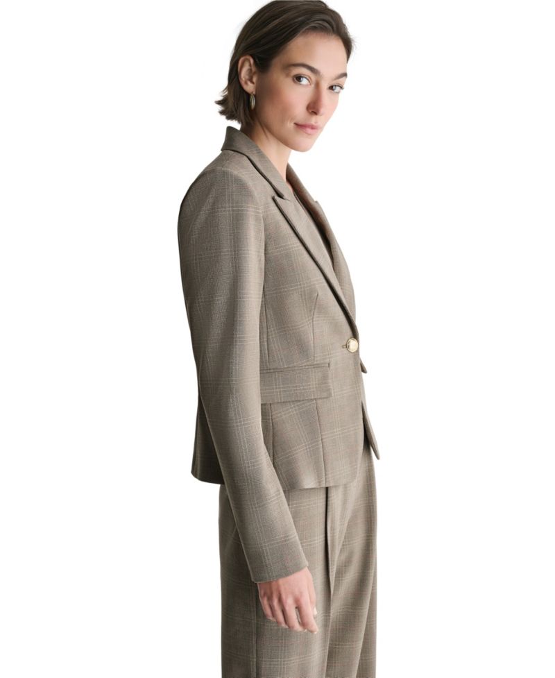 Women's Plaid One Button Blazer