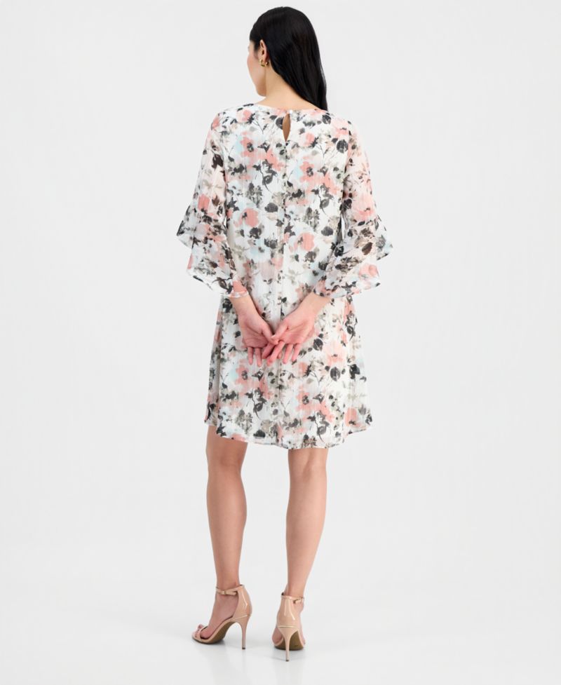 Women's Boat-Neck Flutter-Sleeve Swing Dress