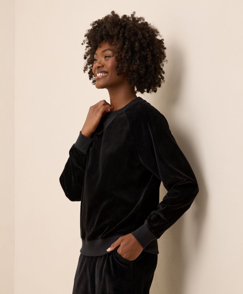 Women's Cotton Velour Crew Pullover Sweatshirts.