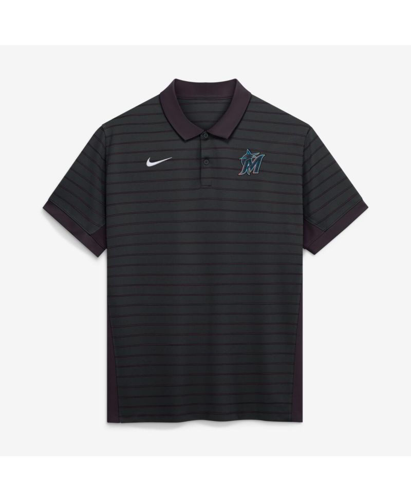 Men's Black Miami Marlins Authentic Collection Striped Victory Dri-FIT Polo Shirt