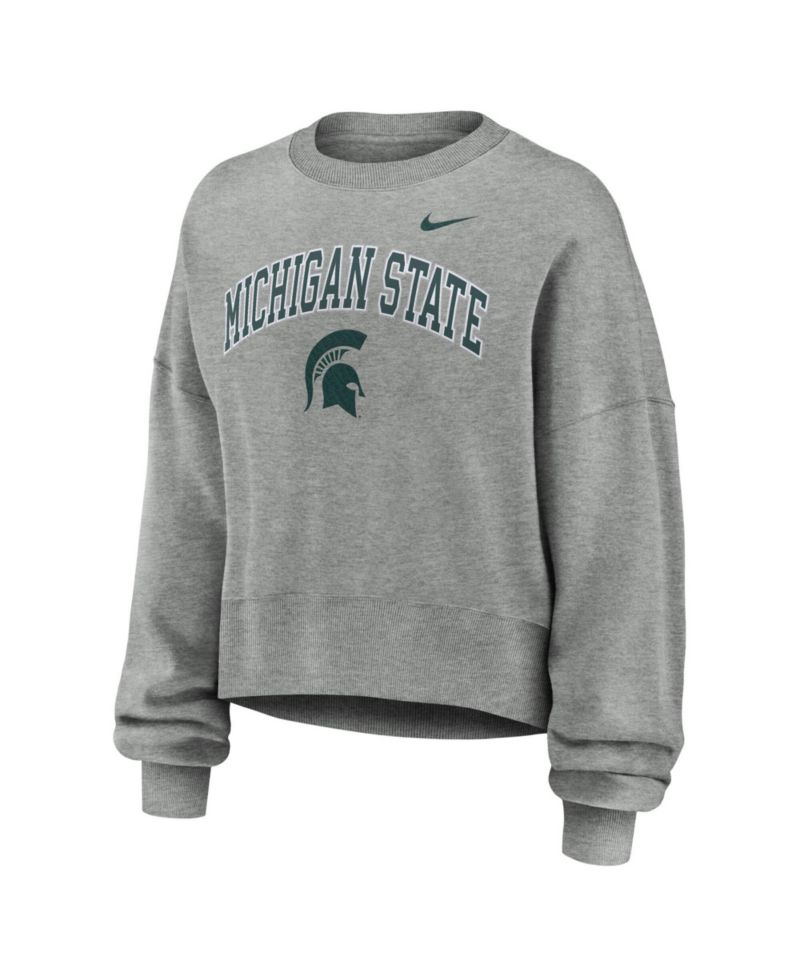 Women's Heather Gray Michigan State Spartans Oversized Phoenix Arch Pullover Sweatshirt