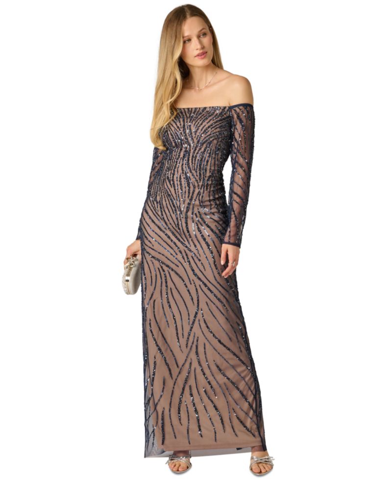 Women's Off the Shoulder Beaded Long Dress