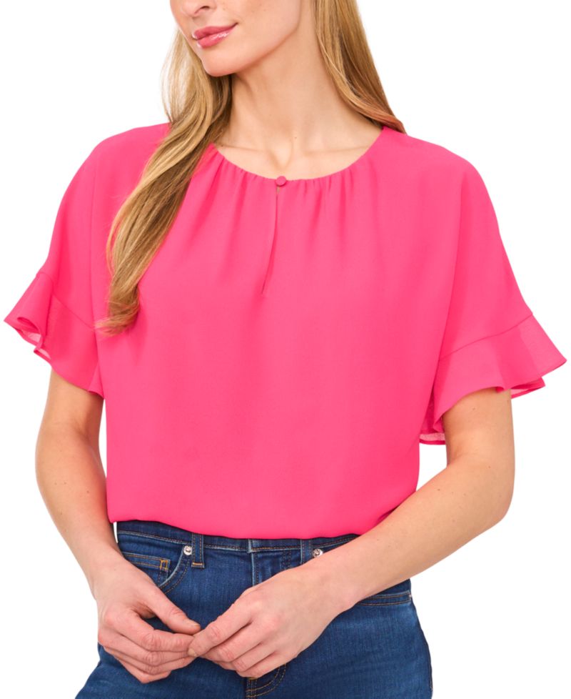 Women's Short-Sleeve Half Button Flowy Blouse
