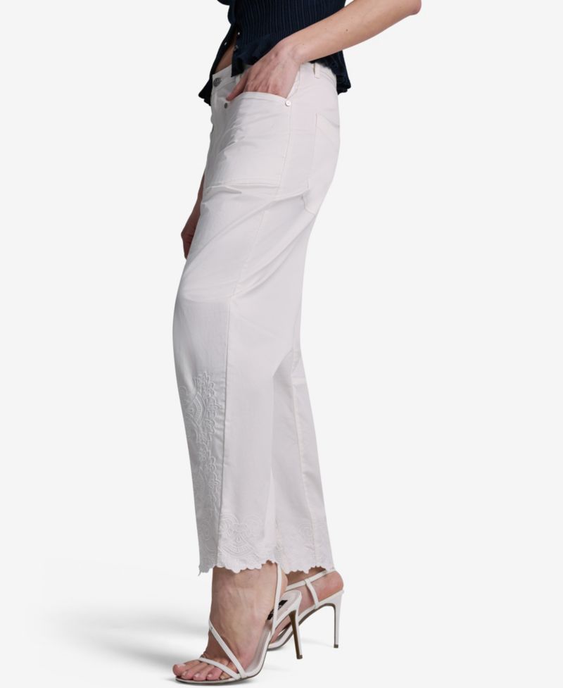Women's Embroidered Scallop-Hem Wide-Leg Jeans
