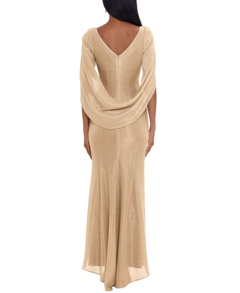 Petite Metallic Cape Gown
