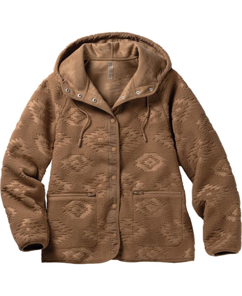 Women's Embossed Snap Front Fleece Hooded Jacket
