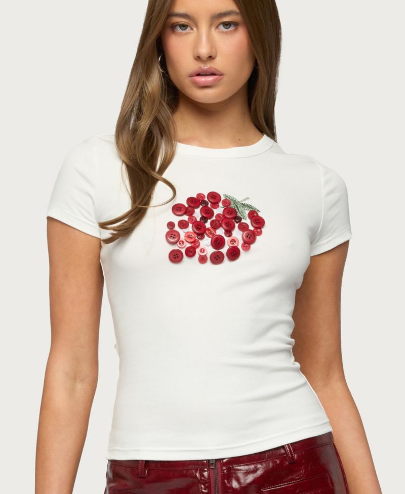 Women's My Sweet Strawberry Button T Shirt