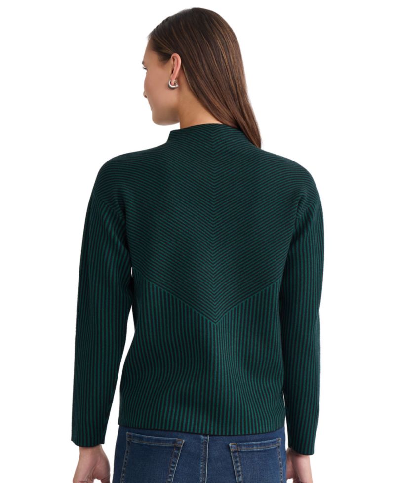 Women's Striped Funnel Mock Neck Long-Sleeve Sweater