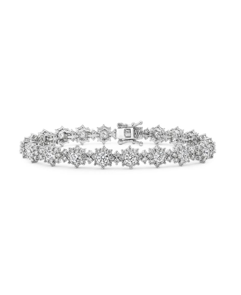 Fine Silver-Plated Pave Flower Tennis Bracelet