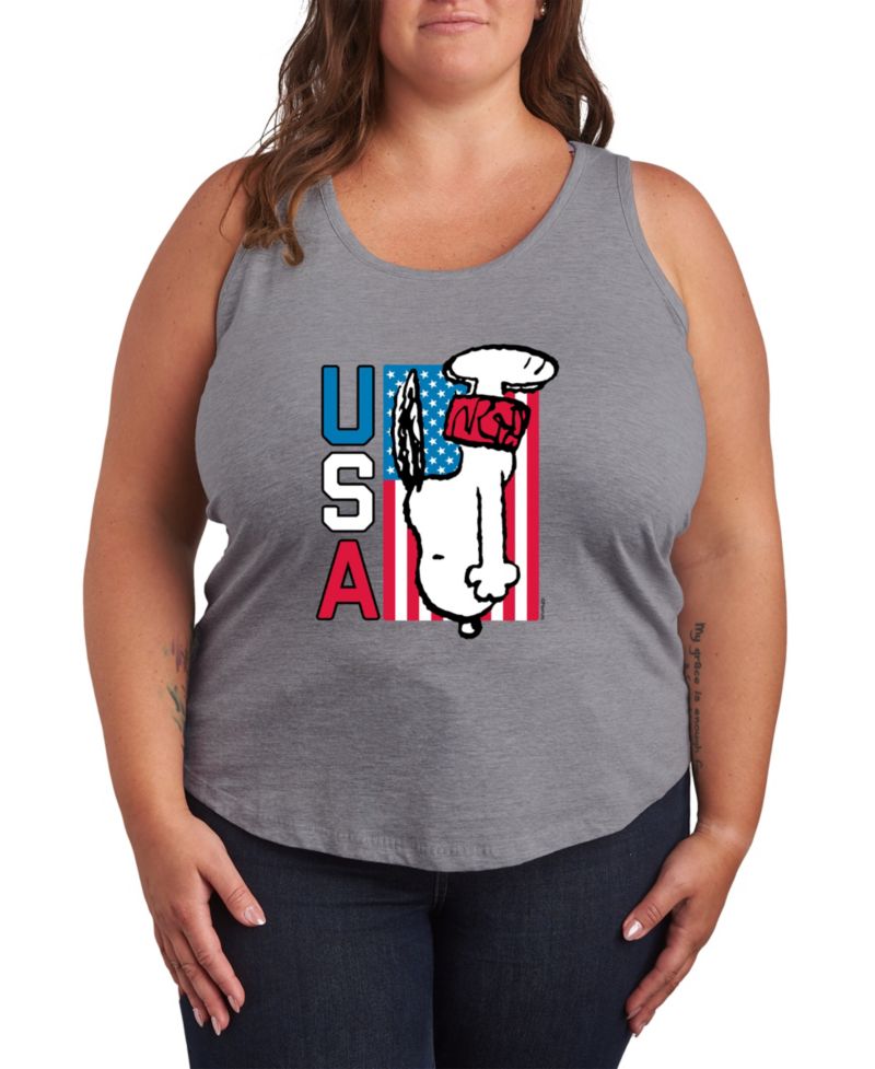 Plus Size Peanuts Snoopy Diving USA Racerback Graphic Crewneck Tank Top