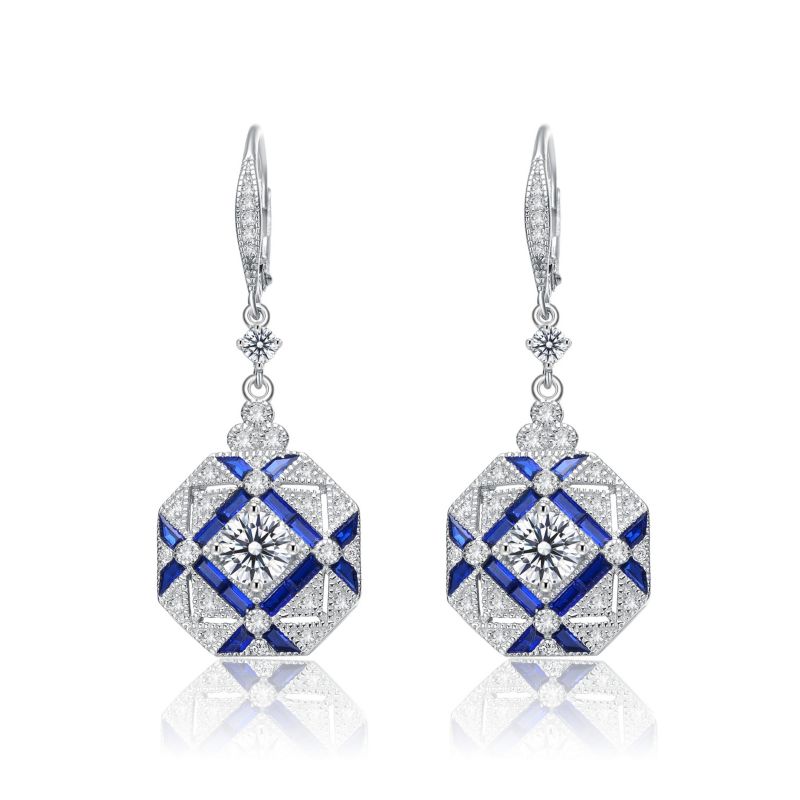 White Gold Plated Geometric CZ Statement Drop Earrings