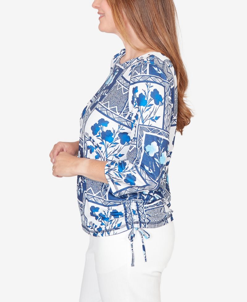 Petite Mykonos Framed Floral Ruched Side Tie Top
