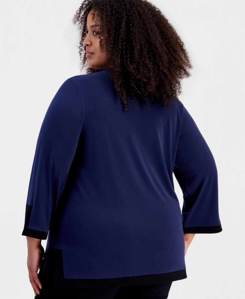 Petite 3/4-Sleeve Split Neck Tunic
