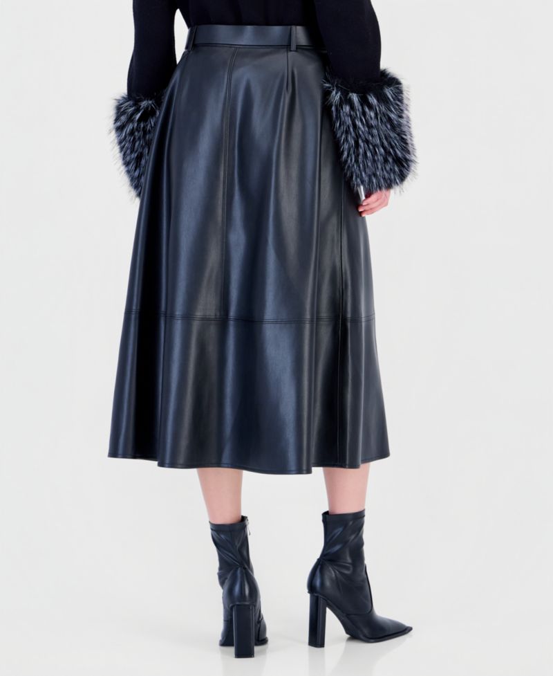 Women's Faux Leather Midi A-Line Skirt