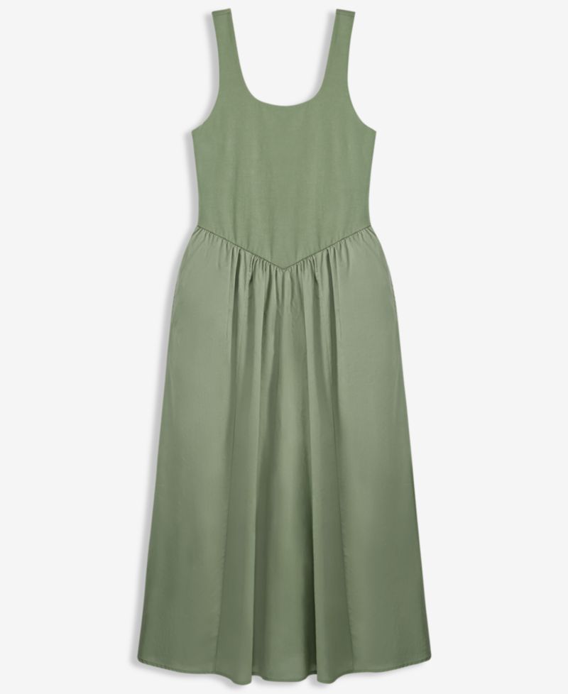 Women's Scoop-Neck Sleeveless Mixed Media Midi Dress