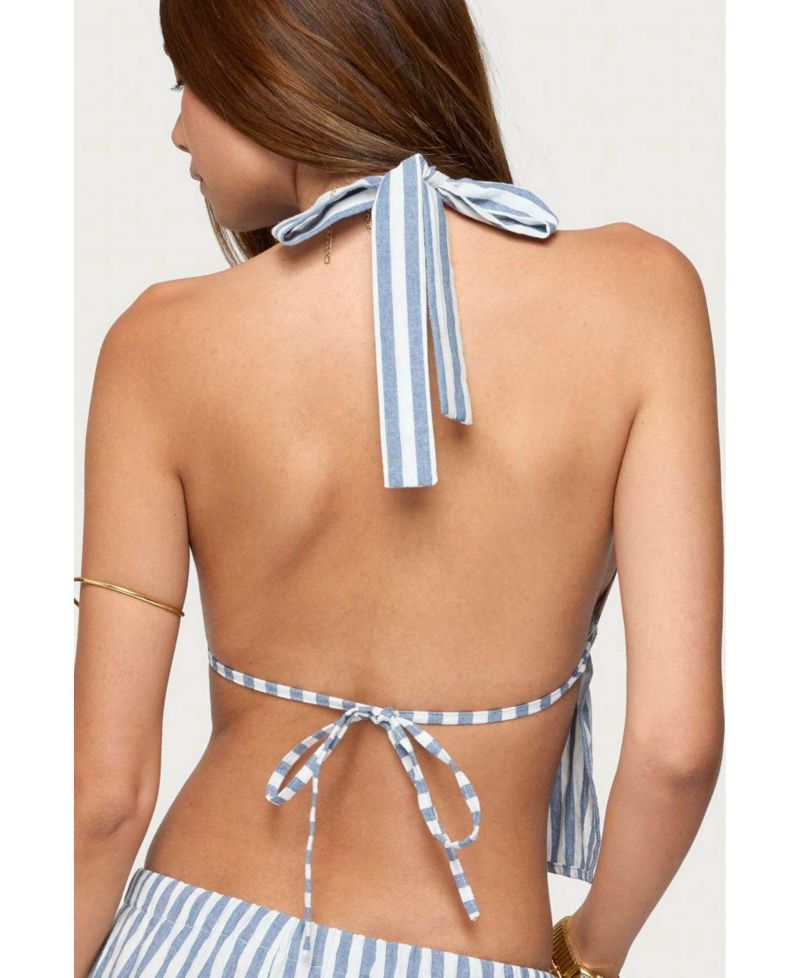 Women's Macey Striped Split Front Backless Top