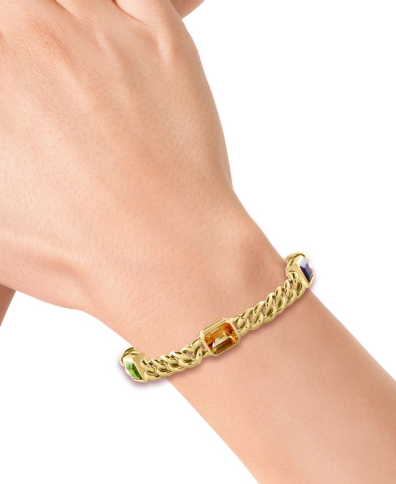 EFFY® Multi-Gemstone Cuban Link Statement Bracelet (9-1/10 ct. t.w.) in Gold-Plated Sterling Silver