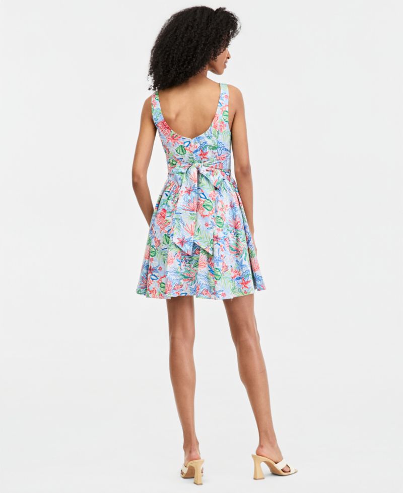 Juniors' Printed Sleeveless Fit & Flare Dress