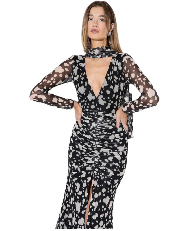 Women's Spot Print Mesh Scarf Dress